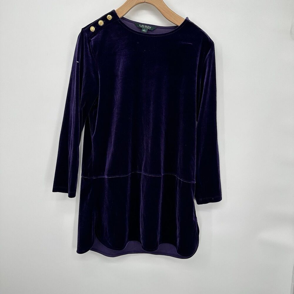 Ralph Lauren Black‎ Label Top Size M Medium Purple Velvet Gold Buttons Gold RARE - Picture 3 of 13